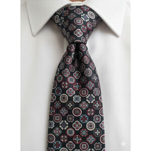 Oscar de la Renta black silk tie with classic multicolor medallion print - 63"